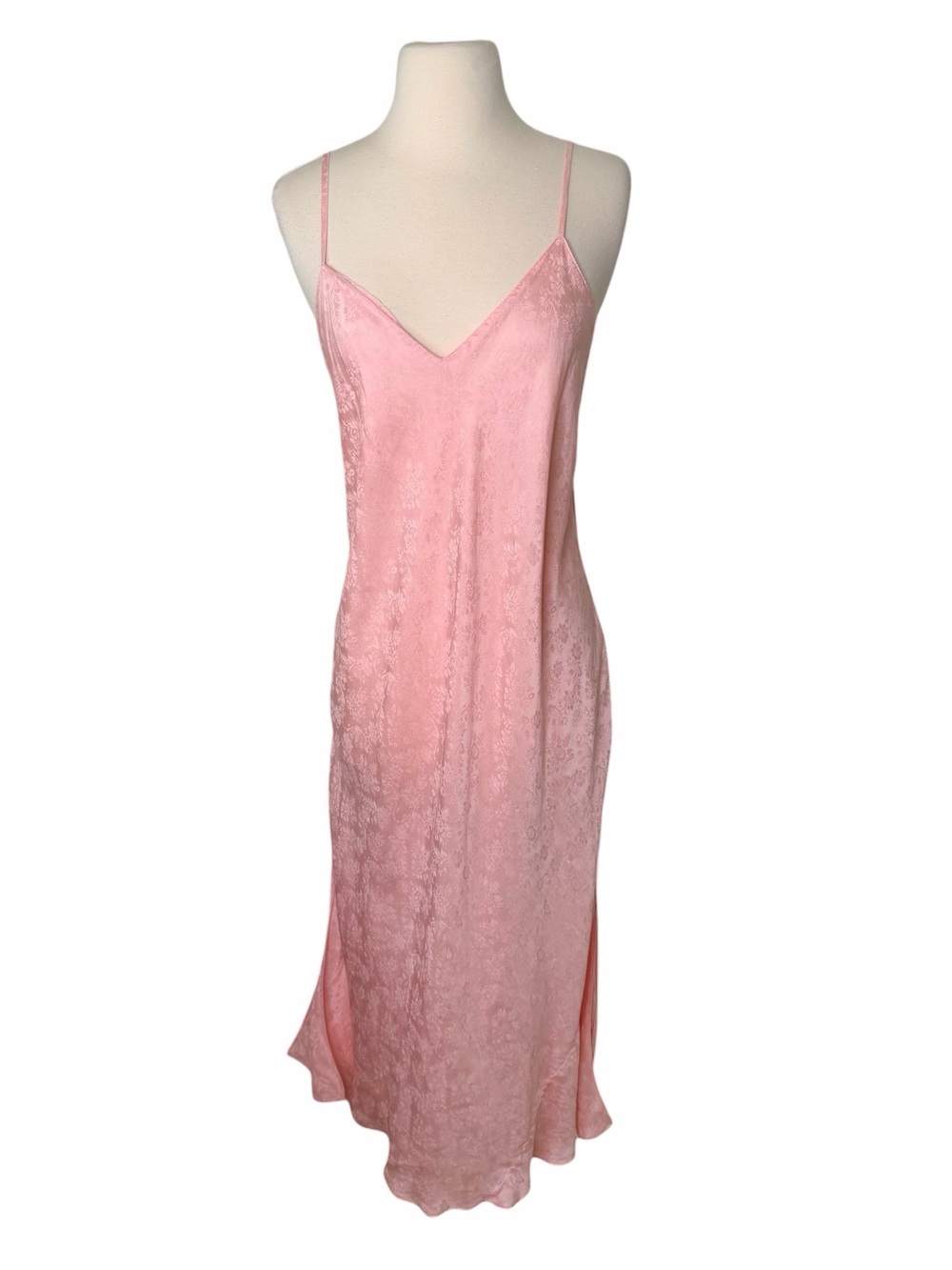 VINTAGE SILK PINK FLORAL MAXI SLIP DRESS. Size Large . - Picture 2 of 8